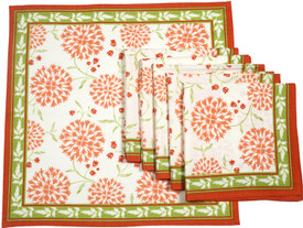 Ocean Collection Kadamba Print Set Of 6 Cloth Napkins - Orange