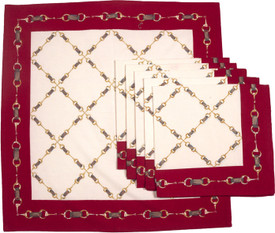 Ocean Collection Horse Chain Set Of 6 Cloth Napkins - Red, White