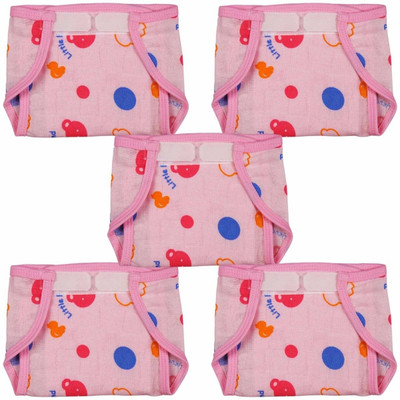 Ollington St. Collection Muslin Nappies With Velcro Color Printed - Pink Large