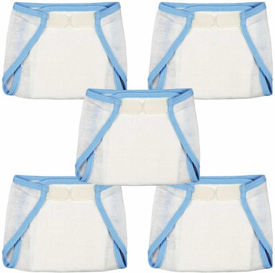 Ollington St. Collection Muslin Nappies With Velcro - Blue Piping Medium