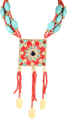 51% OFF on Sparkling Drop Coral Brass Necklace