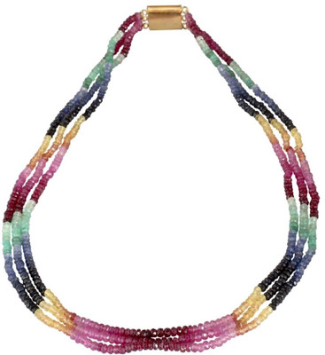 Krishna Pearls & Jewellers Multcolor stone bees string triple Rhodium Plated Stone Necklace