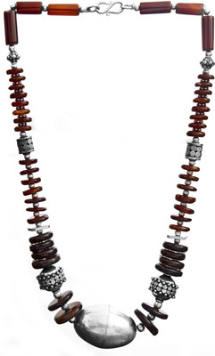 Exotic India Iron Tiger Eye Carnelian Sterling Silver Necklace
