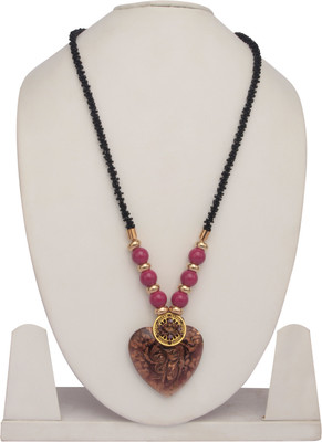 The Bling Studio Black Bead With Copper Heart Alloy, Glass Necklace