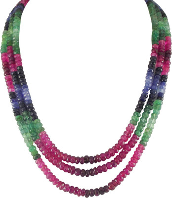 Jpearls Gracefull Unique Gemstone Ruby, Sapphire, Emerald Alloy Necklace
