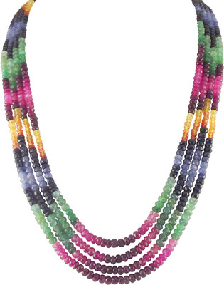 Jpearls Gracefull Unique Ruby, Sapphire, Emerald Alloy Necklace