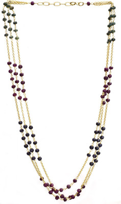 Exotic India Faceted Sapphire, Ruby, Emerald Sterling Silver Necklace