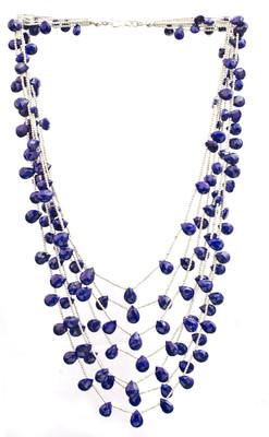 Exotic India Faceted Lapis Lazuli Sterling Silver Necklace
