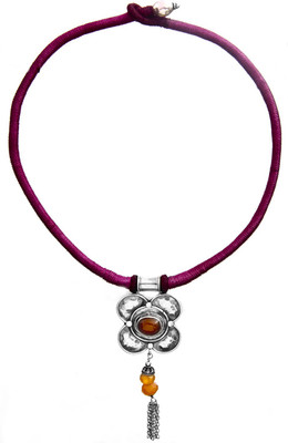 Exotic India Cord Carnelian Sterling Silver Necklace