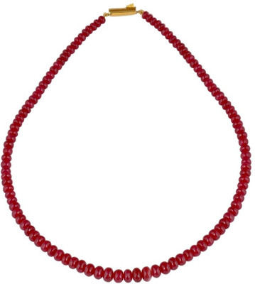 Krishna Pearls & Jewellers Ruby stone beeds string single Ruby Rhodium Plated Stone Necklace Krishna Pearls & Jewellers Ruby stone beeds string single Ruby Rhodium Plated Stone Necklace
