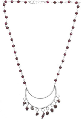 Exotic India Crescent Garnet Sterling Silver Necklace