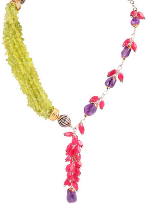 51% OFF on Sparkling Drop Peridot, Amethyst Brass Necklace