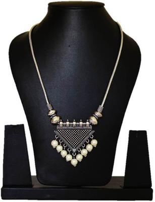 Seher Oxidised Black Metal Pendant Necklace Metal Necklace