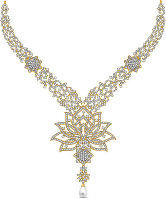 23% OFF on Ciemme 38.34 CT Expressive Lotus Floral Cubic Zirconia 18K Yellow Gold Plated Silver Necklace