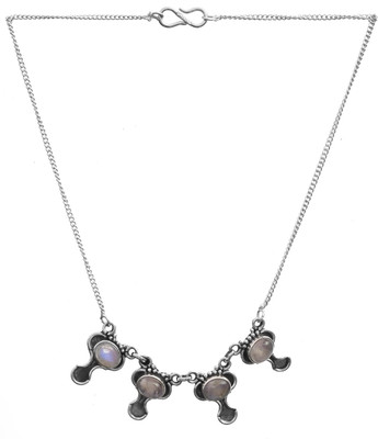 Exotic India Rainbow Moonstone Sterling Silver Necklace
