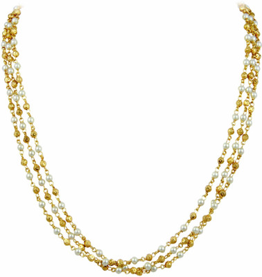 43% OFF on The Art Jewellery Three Lines Chain in Pearls and Golden Round Beads Alloy Necklace
