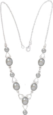 Exotic India Stylish Pearl Sterling Silver Necklace