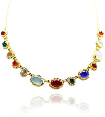55% OFF on Exxotic Jewelz Stunning Designer Moonstone, Onyx, Chalcedony 22K Yellow Gold Plated Brass Necklace