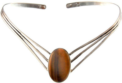 Exotic India Tiger Eye Choker Sterling Silver Necklace