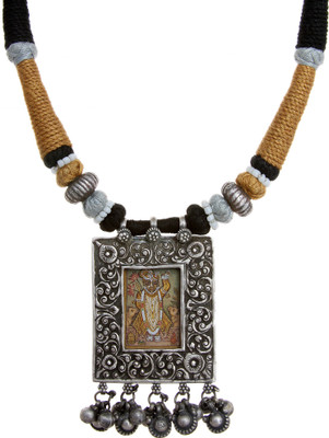 Exotic India Choker With Shrinathaji Pendant Sterling Silver Necklace