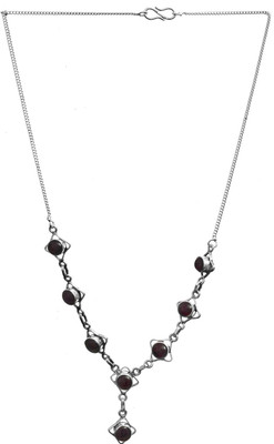 Exotic India Stylish Garnet Sterling Silver Necklace