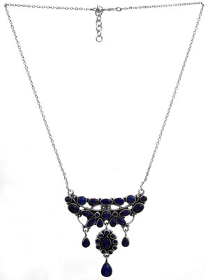 Exotic India Stylish Lapis Lazuli Sterling Silver Necklace