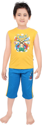 Punkster Baby Boy's Graphic Print Yellow T-shirt & Three-forth Set