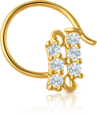 Mahi Parallel Six Star Crystal 24K Yellow Gold Plated Brass, Alloy Nose Ring