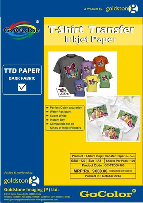 30% OFF on GoColor TShirt Transfer 120 GSM - 100 Sheets Inkjet Photo Paper For Dark Fabrics Unruled A4 Photo Printing Paper 30% OFF on GoColor TShirt Transfer 120 GSM - 100 Sheets Inkjet Photo Paper For Dark Fabrics Unruled A4 Photo Printing Paper
