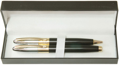 Perfect Set Of 2 With Silver & Golden Cap Roller Ball Pen (Blue)