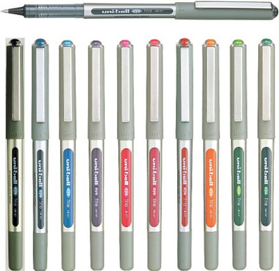 Uniball Ballpen Roller Ball Pen (Pack Of 10, Black, Blue, Red, Green, Violet, Pink, Wine Red, Light Blue, Orange, Light Green)