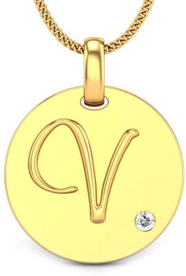 Candere Initials V Aesthetic Embossed 18K Diamond Yellow Gold Pendant
