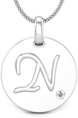 Candere Initials N Aesthetic Embossed 18K Diamond White Gold Pendant