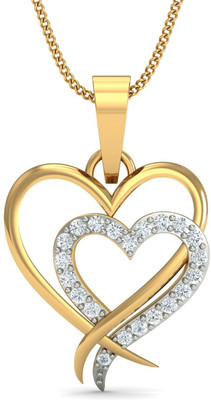 KuberBox Adorable Heart 14K Yellow Gold Plated Diamond Gold Pendant