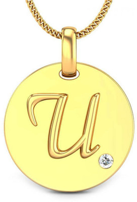 Candere Initials U Aesthetic Embossed 18K Diamond Yellow Gold Pendant