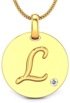 Candere Initials L Aesthetic Embossed 18K Diamond Yellow Gold Pendant