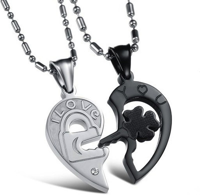 Girlz Lock And Key In Heart Couple NA Plated Alloy Pendant Set Girlz Lock And Key In Heart Couple NA Plated Alloy Pendant Set
