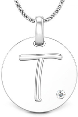 Candere Initials T Aesthetic Embossed 18K Diamond White Gold Pendant