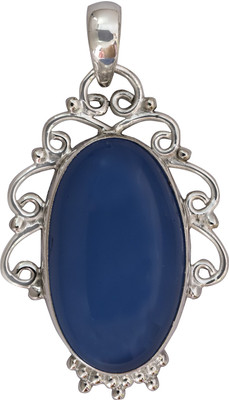 Exotic India Circular Chalcedony Sterling Silver Pendant