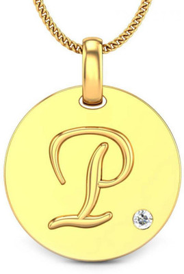 Candere Initials P Aesthetic Embossed 18K Diamond Yellow Gold Pendant