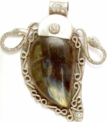 Exotic India Labradorite with Serpents Sterling Silver Pendant