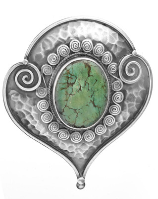 Exotic India Dimple with Spiral Turquoise Sterling Silver Pendant