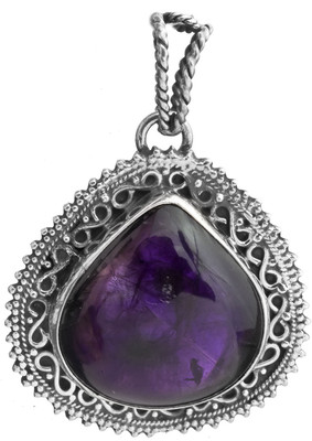 Exotic India Designer Amethyst Sterling Silver Pendant