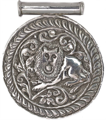Exotic India Shield with Carved Lion Sterling Silver Pendant