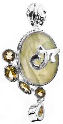 Exotic India Prehnite Citrine Sterling Silver Pendant