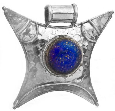 Exotic India Shield Lapis Lazuli Sterling Silver Pendant