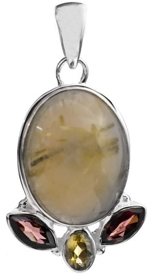 Exotic India Designer Citrine, Quartz, Garnet Sterling Silver Pendant