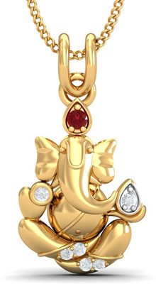 KuberBox Lal Ganesha 14K Yellow Gold Plated Diamond Gold Pendant