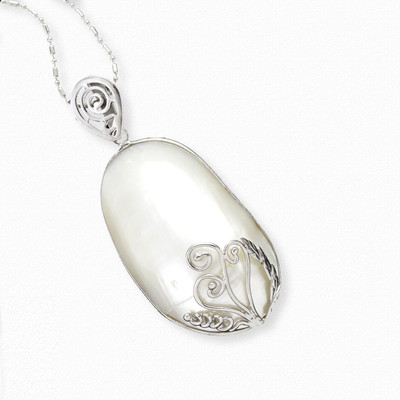 22% OFF on Aapno Rajasthan Oval Mother of Pearl Pendant Alloy, Nickel, Silver Pendant