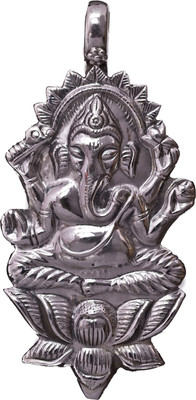 Exotic India Lord Ganesha Seated on Lotus Pendant Sterling Silver Pendant